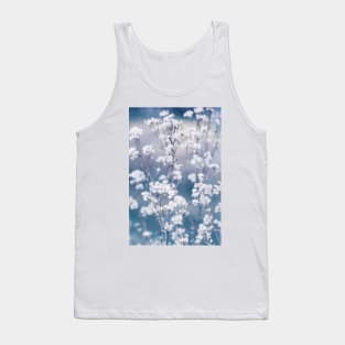 White Flowers With Blue and Grey Background Tank Top